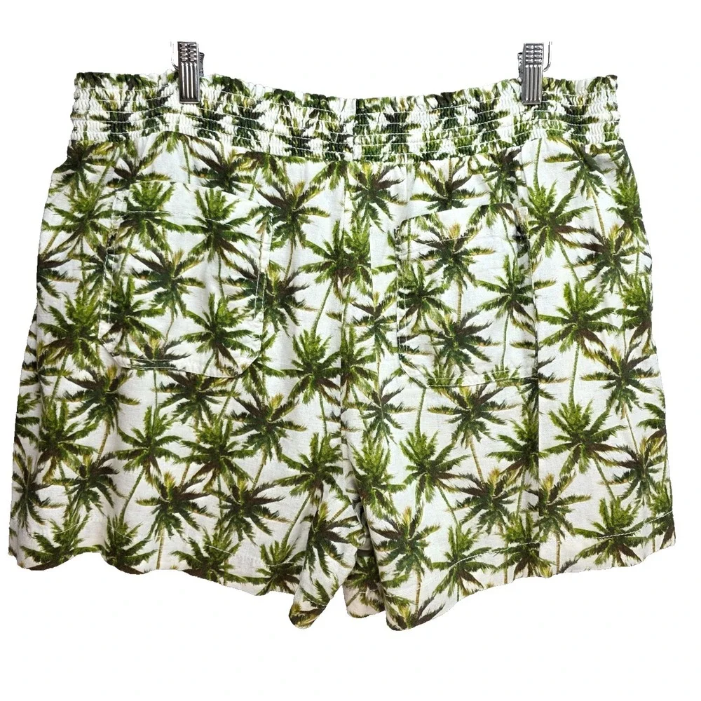 Briggs Tropical Shorts Linen Pull On Womens 2XL Palm Tree Beachy Summer Tassels‎